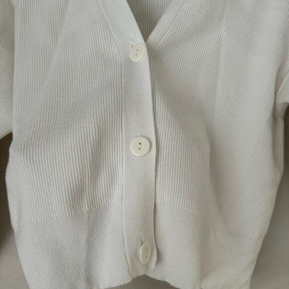 Zara Womens White Cropped Cardigan Button Front Rib Sweater Basic Top Size Small - Picture 3 of 8